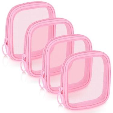 Imagem de Bolsa de maquiagem de malha Weewooday Travel Toiletry Bag rosa (4 unid