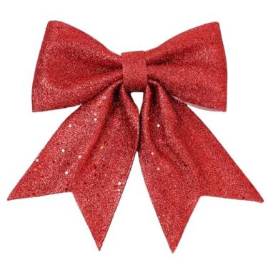 Imagem de Dzrige Laço de Natal com glitter vermelho com guirlanda de Natal grande para decoração de presente de festa de Natal, 17 x 20 cm