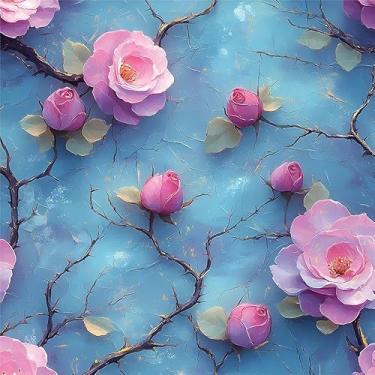 Imagem de Yzogbry Rosa Azul Rosa Flores Vintage Peel and Stick Papel de Parede Decoração de Parede Autoadesivo Papel de Parede Cola Fácil de Descolar Contato para Locatário Apartamento