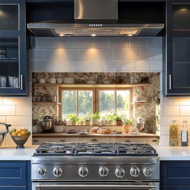 Imagem de Papel de parede de cozinha autoadesivo à prova de óleo à prova d'água Backsplash filme protetor de parede papel removível para armário 76 x 16 polegadas