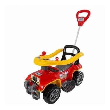 Imagem de Carrinho de Passeio Infantil Jip Jip Bombeiro Com Haste Direcionável, Buzina, Sistema de Segurança, Anel de Proteção, Apoio para os Pés, Ideal para Crianças a Partir de 9 Meses, Suporta até 30kg