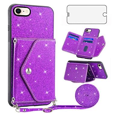 Imagem de Asuwish Capa de celular para iPhone 7/8/SE 2020/2022 capa carteira com protetor de tela e alça transversal com glitter porta-cartão iPhone7 iPhone8 7s 8s i SE2020 SE2022 2/2nd/3/3ª geração SE2 SE3