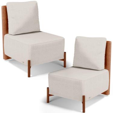 Imagem de Kit 02 Poltronas Decorativas Sala de Estar Living Hungria L02 Couríssimo Camel Linho Cru - Lyam