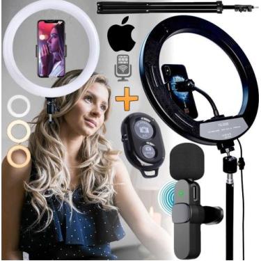 Imagem de Ring Light Anel Iluminador Luz Led Hing Tripé Microfone de Lapela Sem 