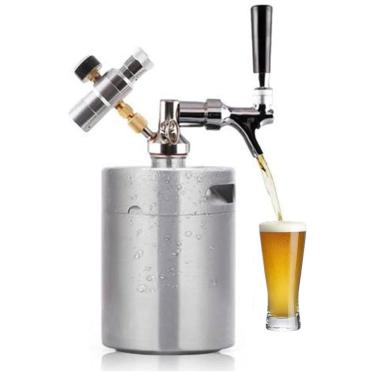 Imagem de Chopeira Portátil 8L com Torneira e Regulador de CO2, Aço Inoxidável, YUEWO, Prateado