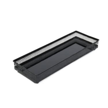 Imagem de Bandeja Decorativa Espelhada Italiana Preta 35x13 cm Mek - Jolitex