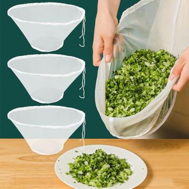 Imagem de 6 peças de sacos reutilizáveis de pano de queijo para coar, saco de filtro de pano de queijo de nylon em forma de tigela, coador de alimentos multiuso de malha fina, perfeito para leite de nozes, suco