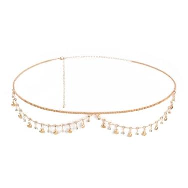 Imagem de CHIC DIARY Corrente de barriga sexy em camadas com strass, corrente de cintura ajustável, biquíni de verão, joia de estômago para mulheres, One Size, Liga metálica, Sem Pedra Preciosa