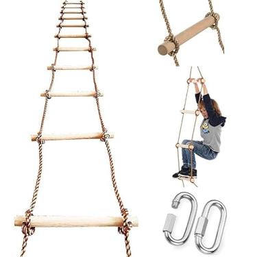 Imagem de ISOP Escada de corda para escalada de árvores para crianças de 5 m ou adultos – Conjunto de acessórios de balanço externo/interno – Equipamento de parquinho – Adequado para jardim de sótão ou pintura de parede