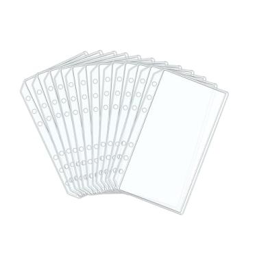 Imagem de AxeWoodz 12 bolsos para fichário A6 transparente PVC dupla face, 2 bolsos, 6 furos laterais sem zíper, envelopes para dinheiro para organizador de notas e dinheiro