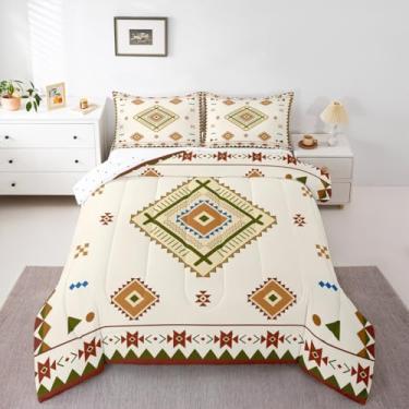 Imagem de jejeloiu Conjunto de cama retrô exótico boho macio para meninos e meninas, sudoeste, nativo asteca, tamanho casal, arte moderna, edredom de microfibra, decoração de quarto, 3 peças com 2 fronhas