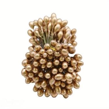 Imagem de 1 pacote com mini flores falsas de 5 mm de estame de cerejeira para decoração de festa de casamento (ouro)