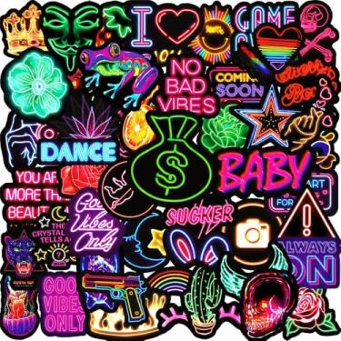Imagem de 50 peças de adesivos de garrafa de água com luzes neon legais, adesivos para álbuns de fotos, skate, celulares, laptop, adesivo de vinil à prova d'água para adultos, amigas, adolescentes, irmã 3