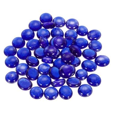 Imagem de Mármores decorativos de vidro plano 12-14 mm pedras de enchimento de vaso de pedra azul marinho para decoração de dispersão de mesa de tanque de peixes, 50 peças