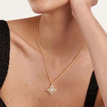 Imagem de Colar feminino banhado a ouro 14K com pingente de trevo de quatro folhas, zircônia cúbica, brilhante, joia artesanal