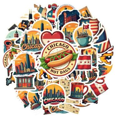 Imagem de 35 peças Cityscape Chicago Food Music Travel Urban Nostálgico Colorido Diversos Cidade para Telefone DIY Guitarra Laptop Notebook Mala de Viagem Frigorífico Telefone Bagagem Laptop Guitarra Carro