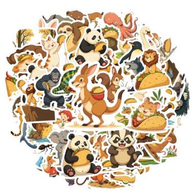 Imagem de 70 peças de animais comendo alimentos animais fofos taco animais adesivos de PVC adesivos divertidos brinquedo para laptop, motocicleta, bagagem, telefone, guitarra, faça você mesmo, bicicleta, skate