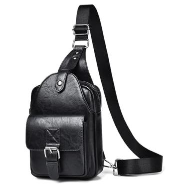 Imagem de Bolsa tiracolo masculina de couro, antirroubo, com vários bolsos, bolsa de ombro para caminhadas e viagens, bolsas de couro genuíno, Preto