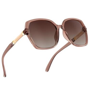 Imagem de Óculos de sol polarizados para mulheres, tendência, óculos de sol femininos, armação cintilante, quadrados, óculos de sol femininos para compras Tarvel, marrom/marrom gradiente