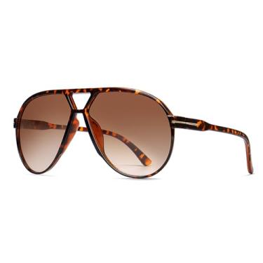 Imagem de Óculos de sol aviador grandes para mulheres e homens, óculos de sol retrô dos anos 70, vintage, moderno, aviadores escudos, Oncinha, marrom