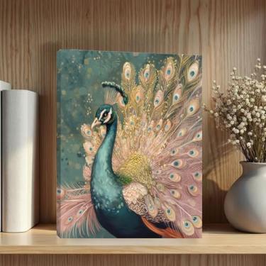 Imagem de Arte de parede em tela de pavão vintage, pinturas de arte emolduradas estéticas de pavão de flores, decoração de parede, cena da natureza e amante de animais, imagem para sala de estar, sala de jantar