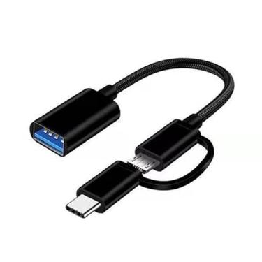 Imagem de Cabo Adaptador OTG 2 em 1, Micro USB e Type-C para USB 3.0, Metalizado, 15cm, Compatível com Smartphones Android, Para Mouse, Teclado e Disco U (preto)