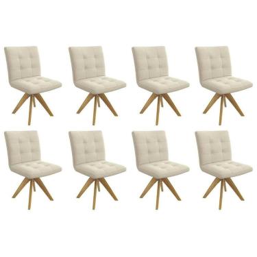 Imagem de Cadeira Sala De Jantar Nice 1c001ca Premium Madeira Maciça Kit 8 Un Carvalho-linho Bege Argila - Kappesberg