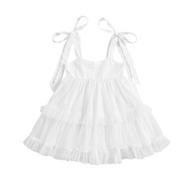 Imagem de Vestido Gueuusu Toddler Girl branco com alça espaguete de tule 12-18M