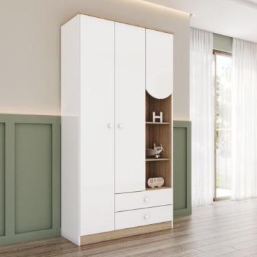 Imagem de Guarda Roupa Infantil 3 Portas 2 Gavetas com Nichos Magia Henn, Branco