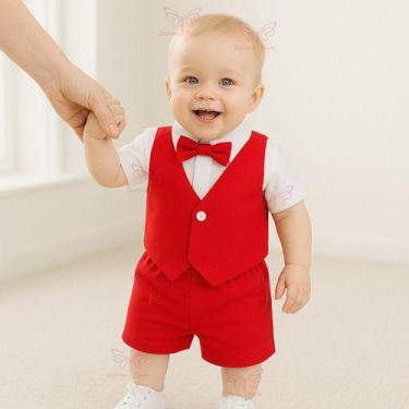 Imagem de Conjunto Infantil Social Shorts Xadrez Listrado Gravata Borboleta Bebê