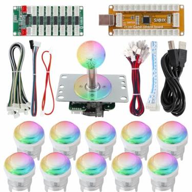 Imagem de SJ@JX Arcade USB Encoder Kit with RGB LED Buttons & 4/8-Way Sanwa Joystick, Mechanical Black Switches, Plug & Play Controller for Nintendo Switch, PS3, PC