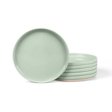 Imagem de LIANYU Conjunto de 4 pratos de salada de jantar, prato de sobremesa de grés pequeno e redondo, conjunto de pratos de cerâmica para servir sobremesa, forno, micro-ondas e lava-louças, resistente a