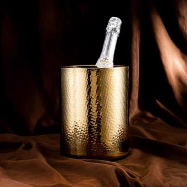 Imagem de Balde de gelo de aço inoxidável bicamada preservação do calor isolamento frio bonito KTV champanhe vinho tinto cerveja gelo bloco de gelo balde comercial (dourado, sem prateleiras)