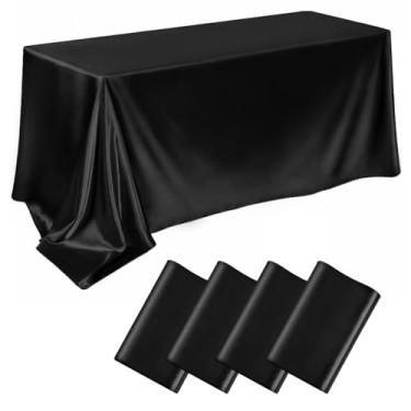 Imagem de HADEEONG Pacote com 4 toalhas de mesa retangulares de cetim, 147 x 260 cm, capa de mesa lavável resistente a manchas e vincos, tecido liso, toalha de mesa de seda brilhante para mesa de jantar