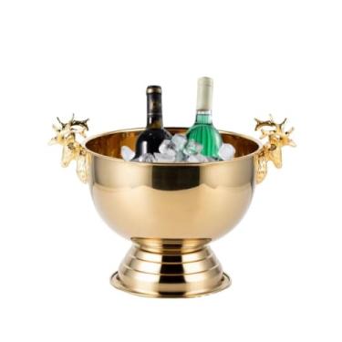 Imagem de Balde de gelo de aço inoxidável bicamada preservação do calor isolamento frio bonito KTV champanhe vinho tinto cerveja gelo bloco de gelo balde comercial (dourado)