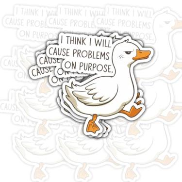 Imagem de Adesivo com 3 peças I Think I Will Cause Problems On Purpose , decalque de vinil engraçado com citação meme de pato à prova d'água para laptop, copo, caderno, carro, presente para amigos, estudantes