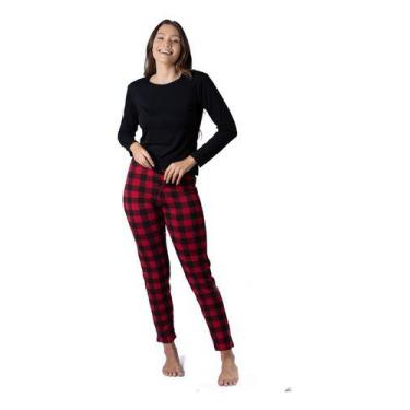 Imagem de Pijama De Frio Feminino Inverno Xadrez Empório Do Algodão, G, Vermelho