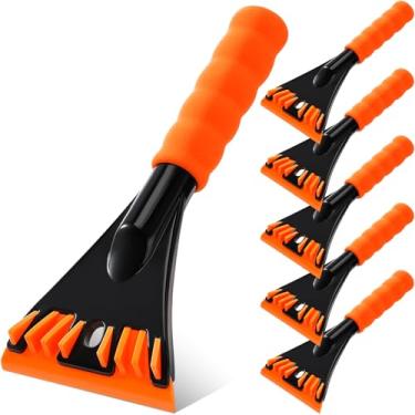 Imagem de Lasnten 6 peças de raspador de gelo para carro para-brisa raspador de gelo acessórios de carro de inverno para remover neve, geada para caminhão pequeno (moderno, laranja preto)