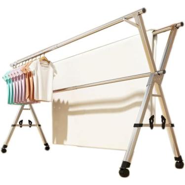 Imagem de LULUMAIC Escorredor de roupas, escorredor de roupas, secador de roupas dobrável extensível, secador de roupas de aço inoxidável com rodas, ganchos e suportes de sapatos à prova de vento (240
