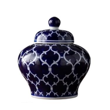 Imagem de ADAOQIN Jarra decorativa de gengibre vaso decorativo de cerâmica chinesa de gengibre vasos florais com tampa, vaso de porcelana esmaltado dourado, potes de templo, jarra de armazenamento de chá