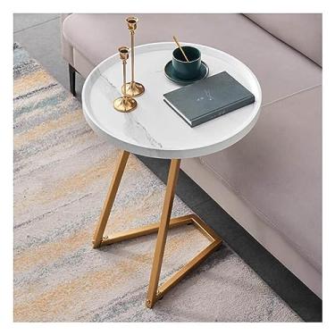 Imagem de Mesa lateral redonda pequena mesa de cabeceira, mesa de cabeceira moderna com destaque mesa de jantar para lanche, bebida, bandeja de TV para sala de estar, quarto, escritório, varanda pequena (branco