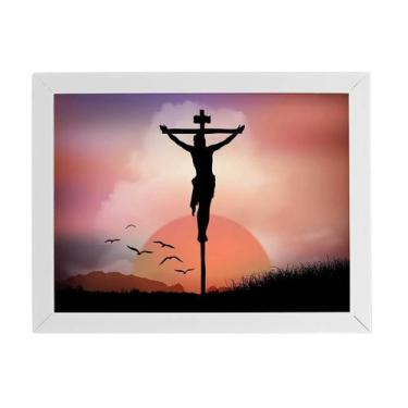 Imagem de Quadro Jesus Cristo Crucificado Cruz Moldura Branca 60X40Cm - Plimshop
