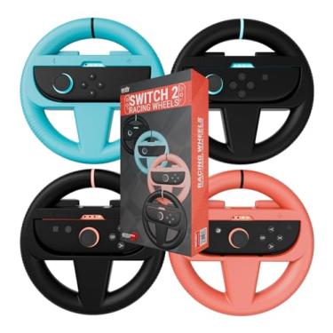 Imagem de Orzly Racing Steering Wheels – Compatible with Switch 2 (2025 Console) – Party Pack of 4 Joy-Con Controller Attachments for Racing Games (2 Black, 1 Blue, 1 Red)