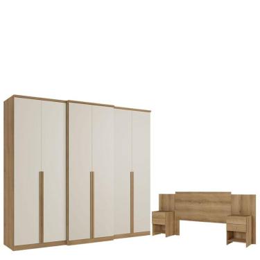 Imagem de Guarda Roupa Casal Valência 6 Portas Capuccino Off White E Cabeceira Formosa Capuccino- Thb