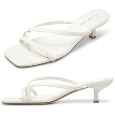 Imagem de MaxMuxun Sandálias femininas de salto alto, bico aberto, quadradas, salto baixo, 4 cm, salto agulha agulha, Branco, 38