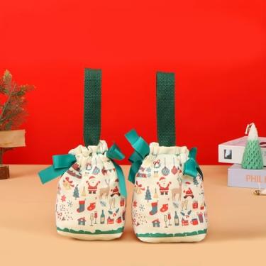 Imagem de 1 bolsa de presente de Natal premium com alças - bolsa grande com cordão para presentes secretos de Papai Noel, meias e lembrancinhas de festa de fim de ano - Papai Noel