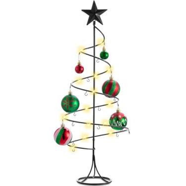 Imagem de Marsui Suporte de exibição de enfeite de árvore de Natal em espiral de 55 cm, 20 ganchos para bolas de Natal e decorações, suporte de enfeite de mesa de ferro forjado (preto)