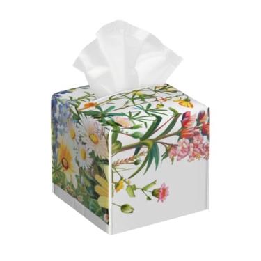 Imagem de Suporte quadrado de couro para caixa de lenços de papel à prova d'água borboleta linda flor facial organizador de papel com cinto inferior cubo estojo de lenços para mesa, banheiro, escritório, mesa