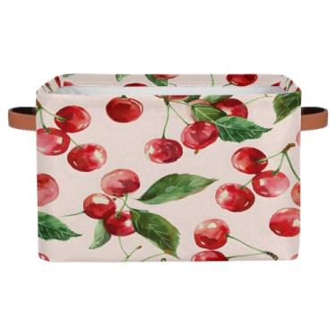 Imagem de Pequenas cestas de armazenamento de frutas, cereja, estampa fofa com alças, caixas de armazenamento de brinquedos infantis, organizador de cubo de tecido dobrável para berçário, sala de estar, quarto