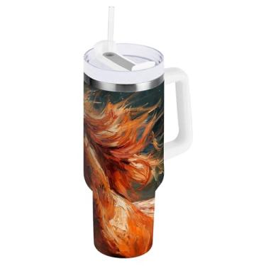 Imagem de xigua Copo Majestic Horse de 850 g com tampa e canudo, aço inoxidável de vácuo duplo isolado garrafa de água esportiva suporte de copo de café de viagem à prova de vazamento para bebida gelada